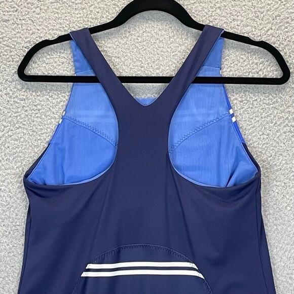 Athleta Swim Dress Small Beach Swim Padded Shelf Bra Colorblock Striped Blue - Picture 11 of 12